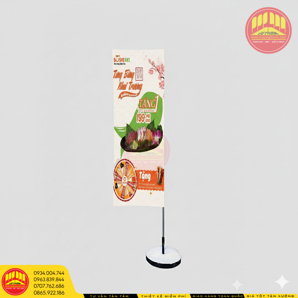 Cờ phướn chữ nhật thân inox đế bê tông