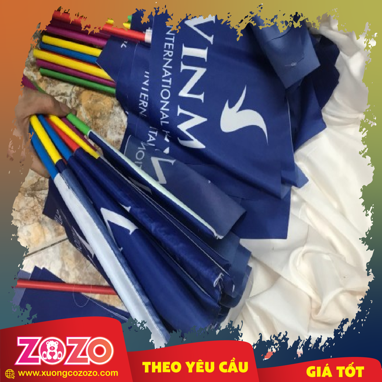 Cờ cầm tay In Logo công ty giá rẻ 1 CO CAM TAY 05