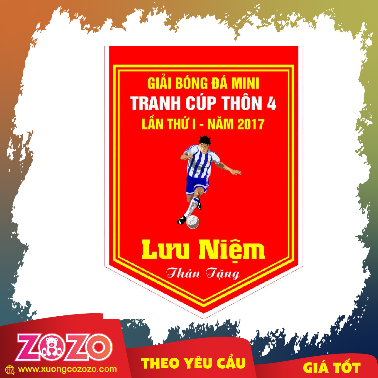 Cờ lưu niệm cầu thủ xuất sắc in ấn cao cấp 1 Co luu niem the thao