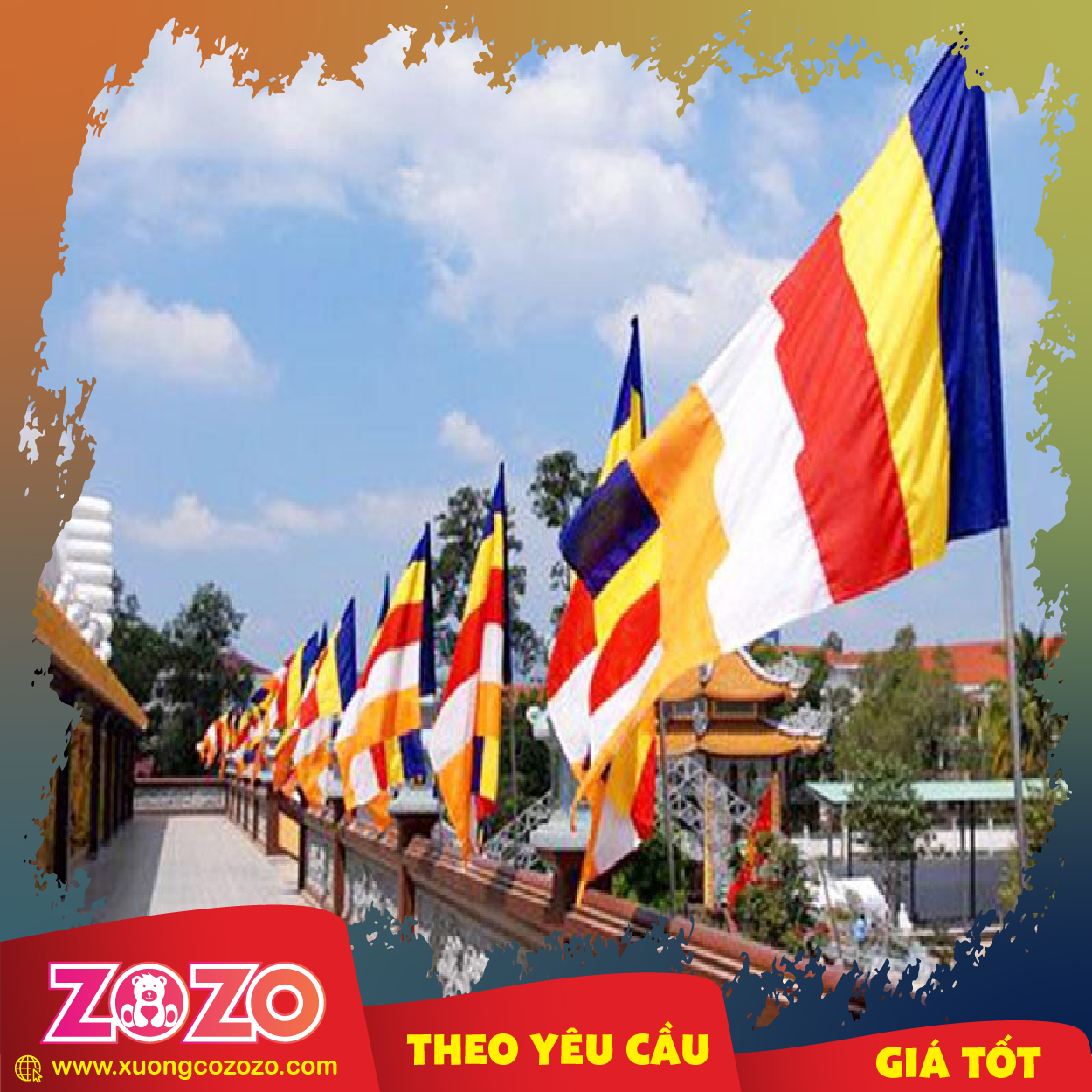 Cờ phật giáo dọc may theo yêu cầu 1 Co phat giao 01